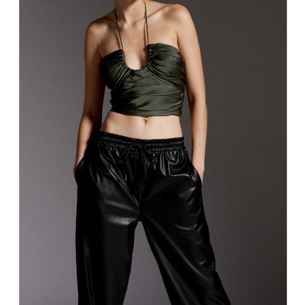 Zara SATIN EFFECT DRAPED HALTER TOP
